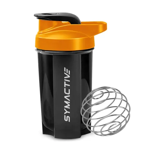 Image of Amazon Brand - Symactive Plastic Shaker Bottle with Mixer Ball (500ml, Blue/Orange)