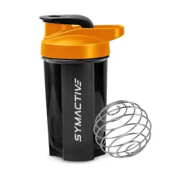 Amazon Brand - Symactive Plastic Shaker Bottle with Mixer Ball (500ml, Blue/Orange)