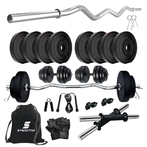 Image of Amazon Brand - Symactive PVC 16 Kg Home Gym Set with Accessories & Gym Bag (16 Kg PVC Weight, 3