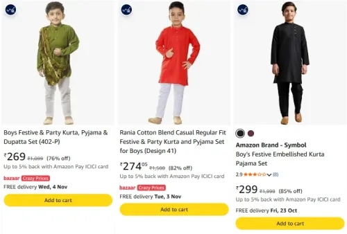 Image of Amazon Brand - Symbol Boy's Festive Rayon Kurta Pajama Set at minimum 70%