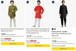 Amazon Brand - Symbol Boys Festive Rayon Kurta Pajama Set at minimum 70%
