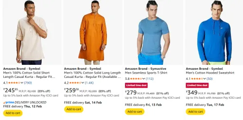 Image of Amazon Brand Symbol Men Clothes Starting @ ₹245
