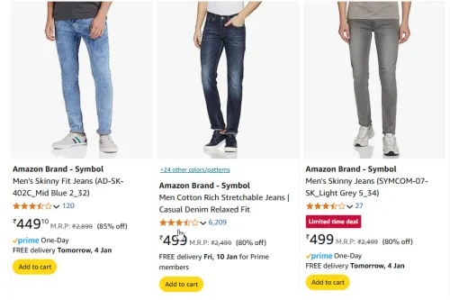 Image of Amazon Brand - Symbol Men's Fashion Jeans Starts @ ₹449