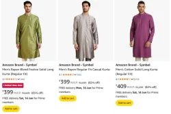 Amazon Brand - Symbol Mens Solid Long Kurta Starting At @399