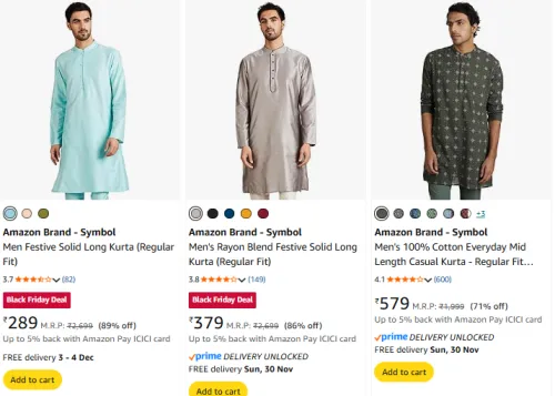 Image of Amazon Brand - Symbol Men Kurta & Pyjama Set Starting @ ₹289