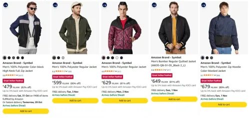 Image of Amazon Brand - Symbol Men's 100% Polyester Color-block High Neck Full Zip Jacket