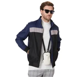 Amazon Brand - Symbol Men's 100% Polyester Color-block High Neck Full Zip Jacket