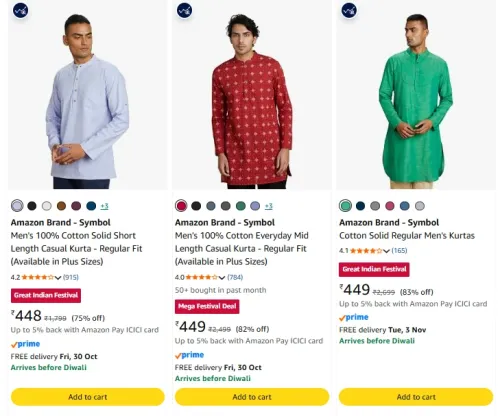 Image of Amazon Brand - Symbol Men's Cotton Blend Printed Kurta Pyjama Set\ at minimum