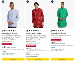 Amazon Brand - Symbol Mens Cotton Blend Printed Kurta Pyjama Set\ at minimum