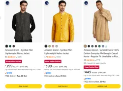 Amazon Brand - Symbol mens Cotton Nehru Jacket Kurta Pant Set at minimum 72%