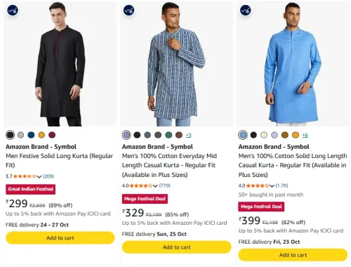 Image of Amazon Brand - Symbol Men's Kurta at minimum 70% Discount