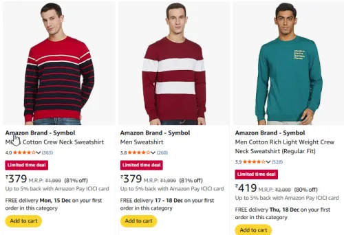 Image of Amazon Brand - Symbol Mens Sweatshirts Starting at ₹379