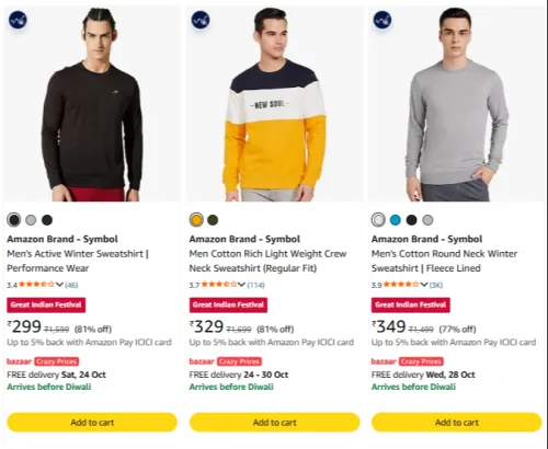 Image of Amazon Brand - Symbol Sweatshirts & Hoodies at minimum 64% Discount