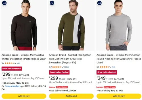 Image of Amazon Brand - Symbol Sweatshirts & Hoodies at minimum 70% Discount