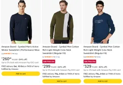 Amazon Brand - Symbol Sweatshirts & Hoodies at minimum 60% Discount