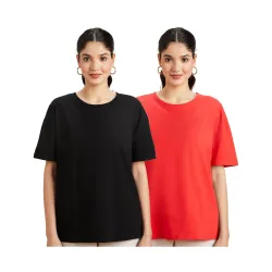 Amazon Brand - Symbol Women Cotton Stretch Oversized Fit Round Neck Half Sleeve T-Shirt (Available in Plus Sizes)