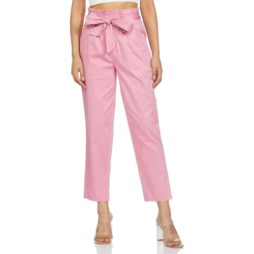 Image of Amazon Brand - Symbol Women’s Slim Fit High-Rise Paper Bag Formal Trousers with Belt
