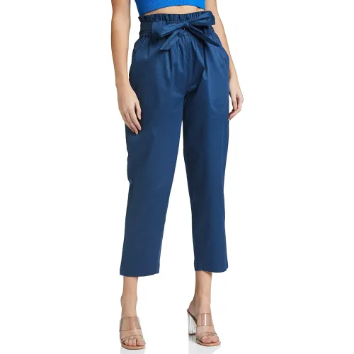 Image of Amazon Brand - Symbol Women's Slim High Rise Ankle Length Tapered Paper Bag Formal Trousers 