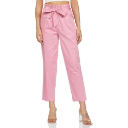 Amazon Brand - Symbol Women’s Slim Fit High-Rise Paper Bag Formal Trousers with Belt