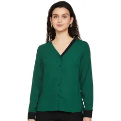 Amazon Brand - Symbol Womens Solid Crepe V-Neck Full Sleeve Regular Fit Top (Available in Plus Sizes)