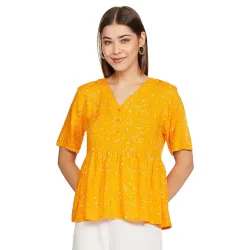 Amazon Brand - Symbol Women’s Rayon V-Neck Textured Peplum Top