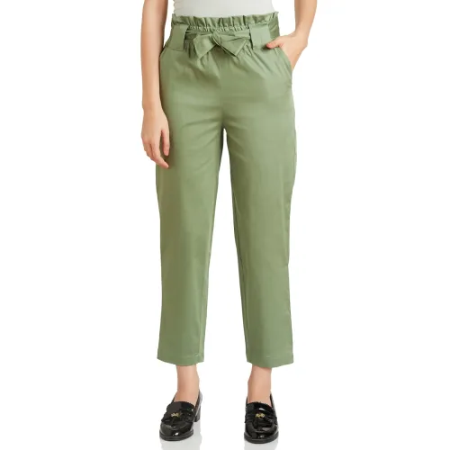 Image of Amazon Brand - Symbol Women Tapered Paper Bag Trousers