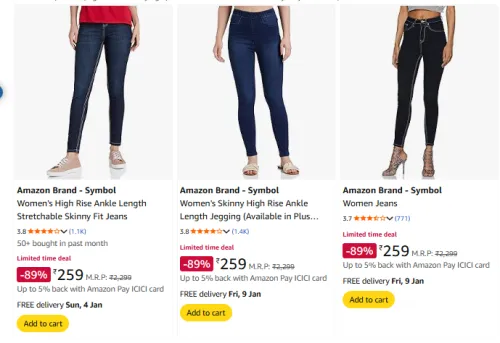 Image of Amazon Brand - Symbol Womens Jeans Minimum 80% Discount