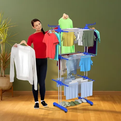 Image of Amazon Brand - Umi Maxdry Cloth Drying Stand 3-Tier Double-Sided Foldable Laundry Rack