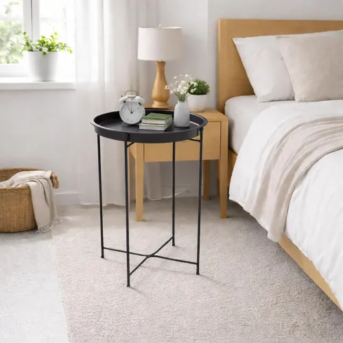 Image of Amazon Brand - Umi Round Metal Side Table for Living Room & Bedroom – Modern Bedside Table, Coffee Table, Corner Table w
