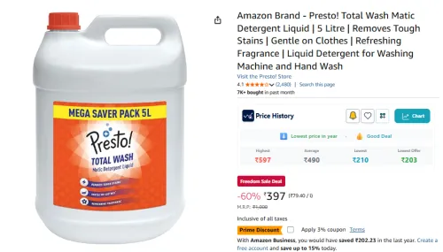 Image of Amazon Brand - Presto Matic Detergent Liquid 5Litre 