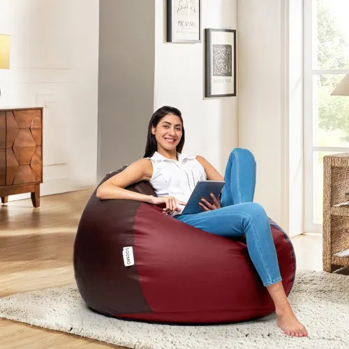 Image of Amazon Brand - Solimo Premium Faux Leather Bean Bag Filled with Beans 