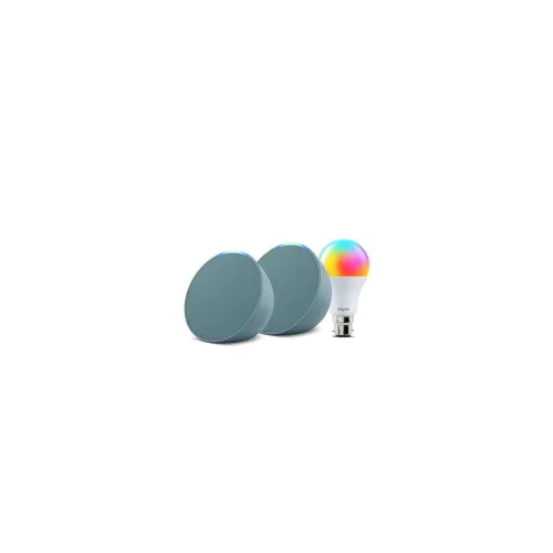 Image of Amazon Echo Pop (Green) Twin Pack With Wipro 9W LED Smart Color Bulb 