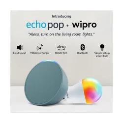 Amazon Echo Pop Smart Speaker with Wipro 9W Smart Bulb