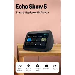 Amazon Echo Show 5, smart display with Alexa+, 2x bass speaker, clearer sound