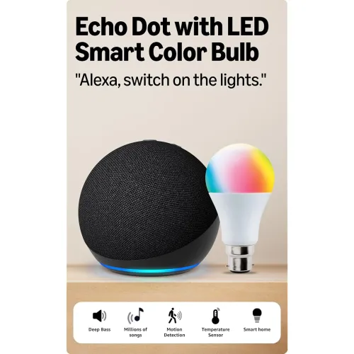 Image of Amazon Echo Dot 5th Gen Combo with Wipro 9W LED Smart Bulb