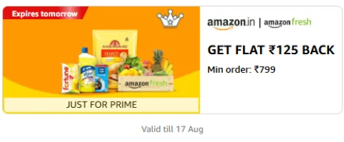 Image of Amazon Fresh: ₹125 Cashback on ₹799