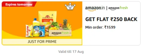 Image of Amazon Fresh: ₹250 Cashback on ₹1599
