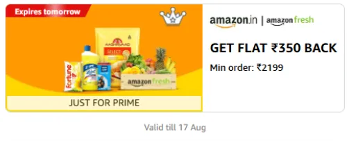 Image of Amazon Fresh: ₹350 Cashback on ₹2199