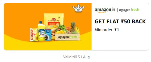 Image of Amazon Fresh: ₹50 Cashback on ₹1