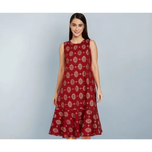 Image of Amazon Brand - Myx A-line Sleeveless Dress (PAG 101_Golden JAAL RED_Large)