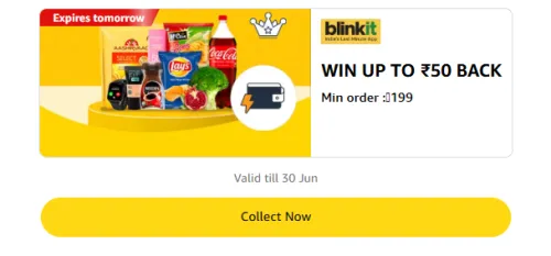 Image of Amazon Offer: ₹10–₹50 Cashback on Blinkit Orders 