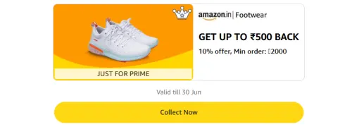 Image of Amazon Offer: 10% Cashback up to ₹500 on Footwear