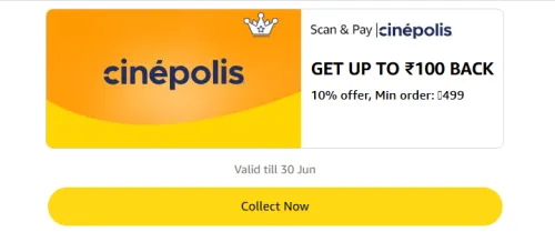 Image of Amazon Offer: 10% Cashback up to ₹100 on Cinepolis
