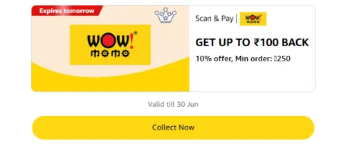 Image of Amazon Offer: 10% Cashback upto ₹100 on Wow Momo
