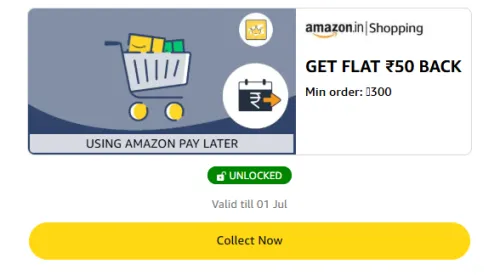 Image of Amazon Offer: ₹50 Cashback on Amazon Shopping via Amazon Pay 