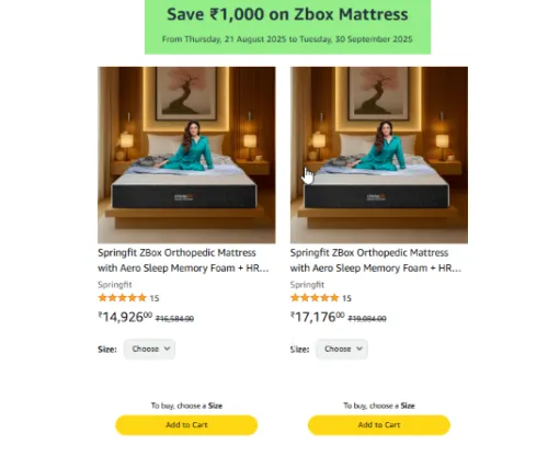 Image of Amazon Offer : Extra Save ₹1000 on Zbox Mattresse