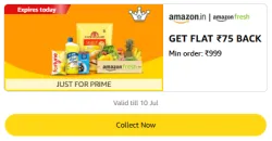 Amazon Offer : Flat ₹75 Cashback on Amazon Fresh