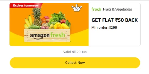 Image of Amazon Offer: Flat ₹50 Cashback on Fruits and Vegetables