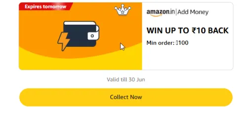 Image of Amazon Offer: upto ₹10 Cashback on Add Money 