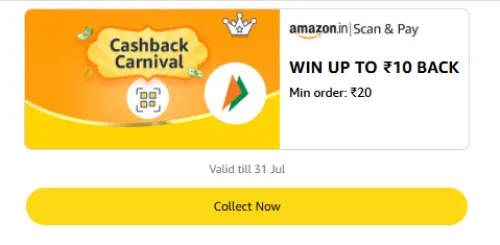 Image of Amazon Offer : Upto ₹10 Cashback on Scan Payment